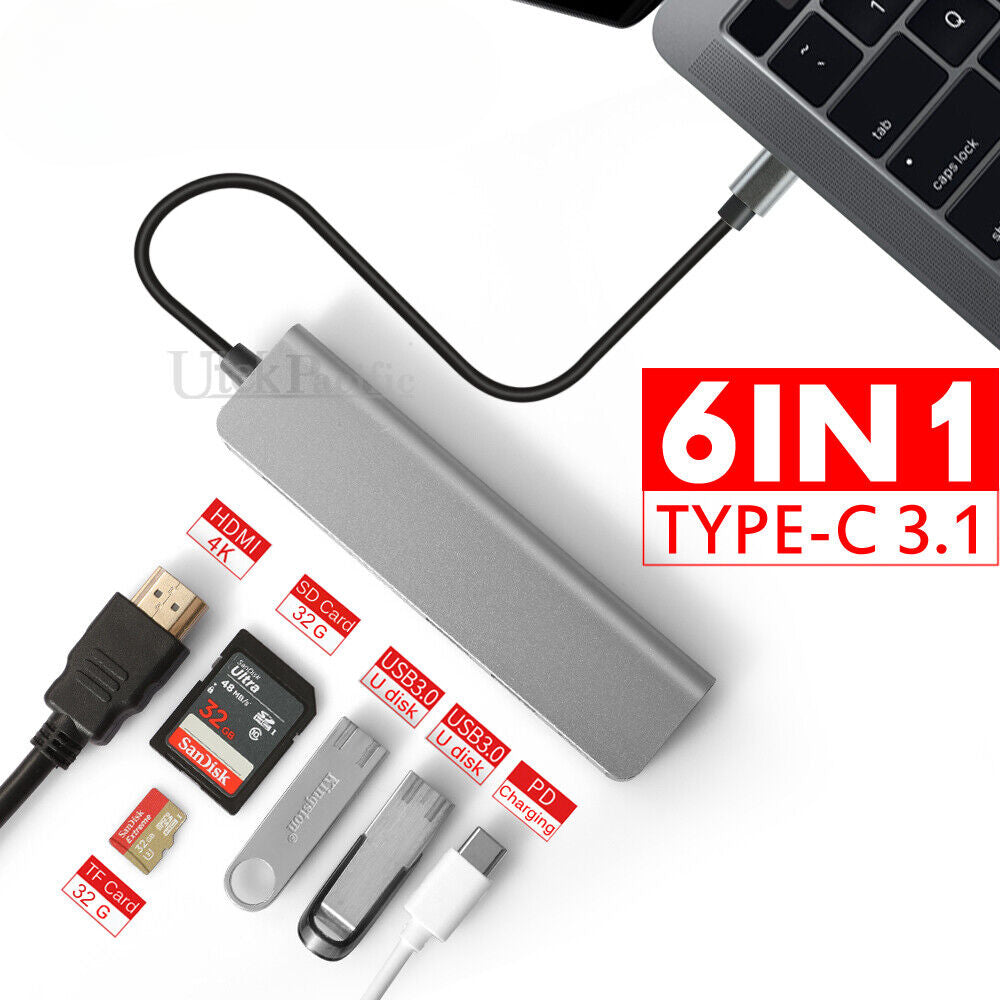 6/7/8in 1 USB-C HUB Type-C USB Multi 3.0 4K HDMI RJ45 Ethernet Micro SD TF OTG