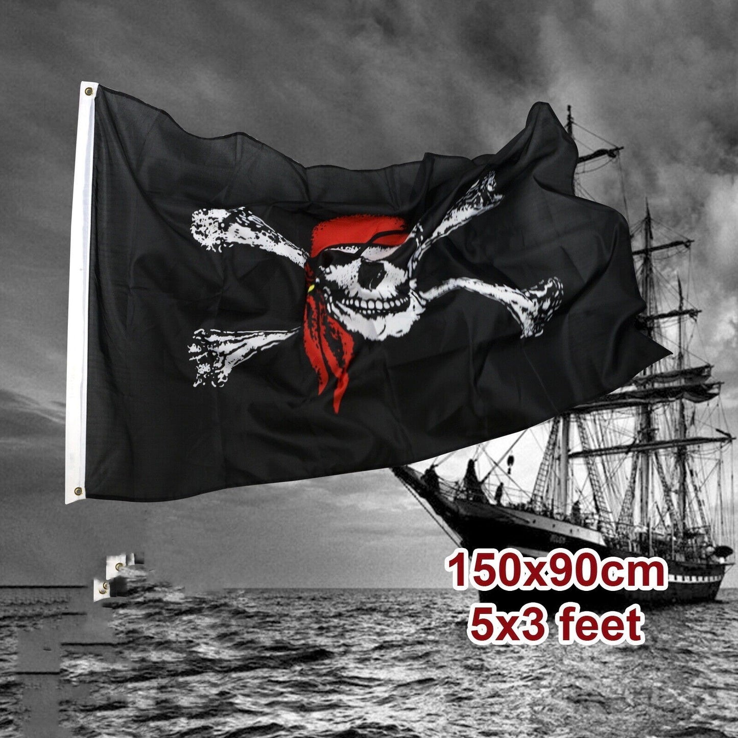 2X Jolly Roger Skull Flag 3x5 Caribbean Crossed Bones Bandana Pirate 90x150 cm