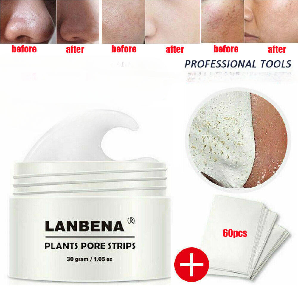 60Pcs LANBENA Blackhead Remover Cream Face Nose Clean Pore Strips Acne Peel Off