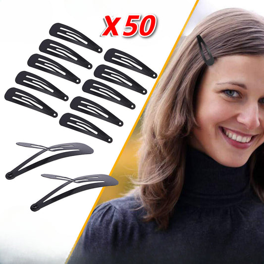 50X Black Hair Clips Metal Snap Barrettes Hair Styling Tool Women Girls