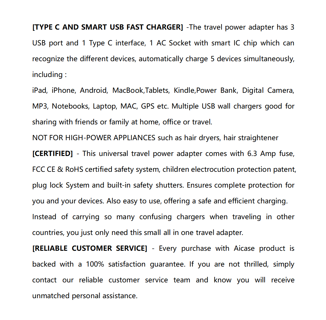 Universal International Travel Adapter 3 USB +Type-C Outlet Converter Plug Power