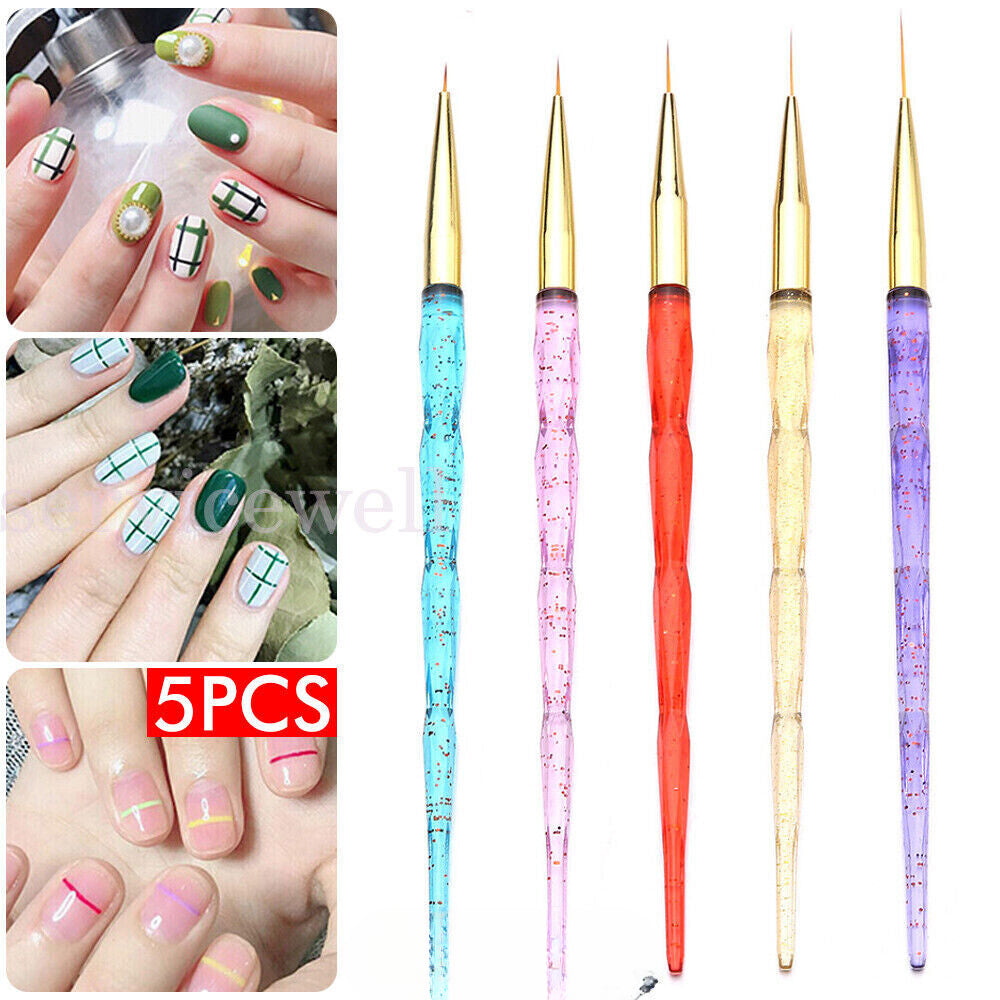 3/5Pc Acrylic Nail Art Liner Pen UV Gel Painting Drawing Brush Manicure Tool Kit