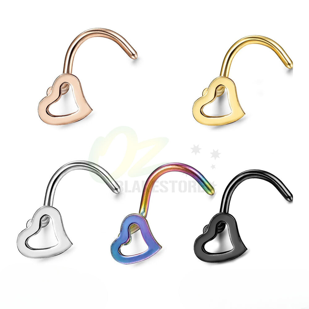 3pcs Nose Piercing Stud Ring Heart Surgical Steel Spiral Tail Body Jewellery