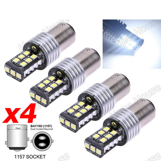 4X BAY15D 1157 P21/5W CANBUS BRAKE STOP TAIL LIGHT GLOBE SUPER WHITE 15 LED