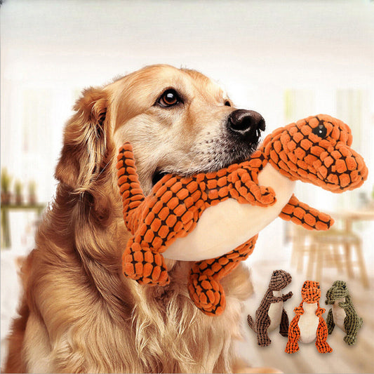 Robust Dino-Plush Indestructible Dog Toy Fluffy Dinosaur Pet Sound Chew Squeaky