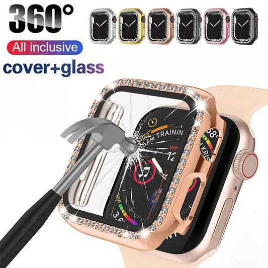 For Apple Watch SE 40mm 44mm 41mm 45mm Bling Diamond Case With Screen Protector