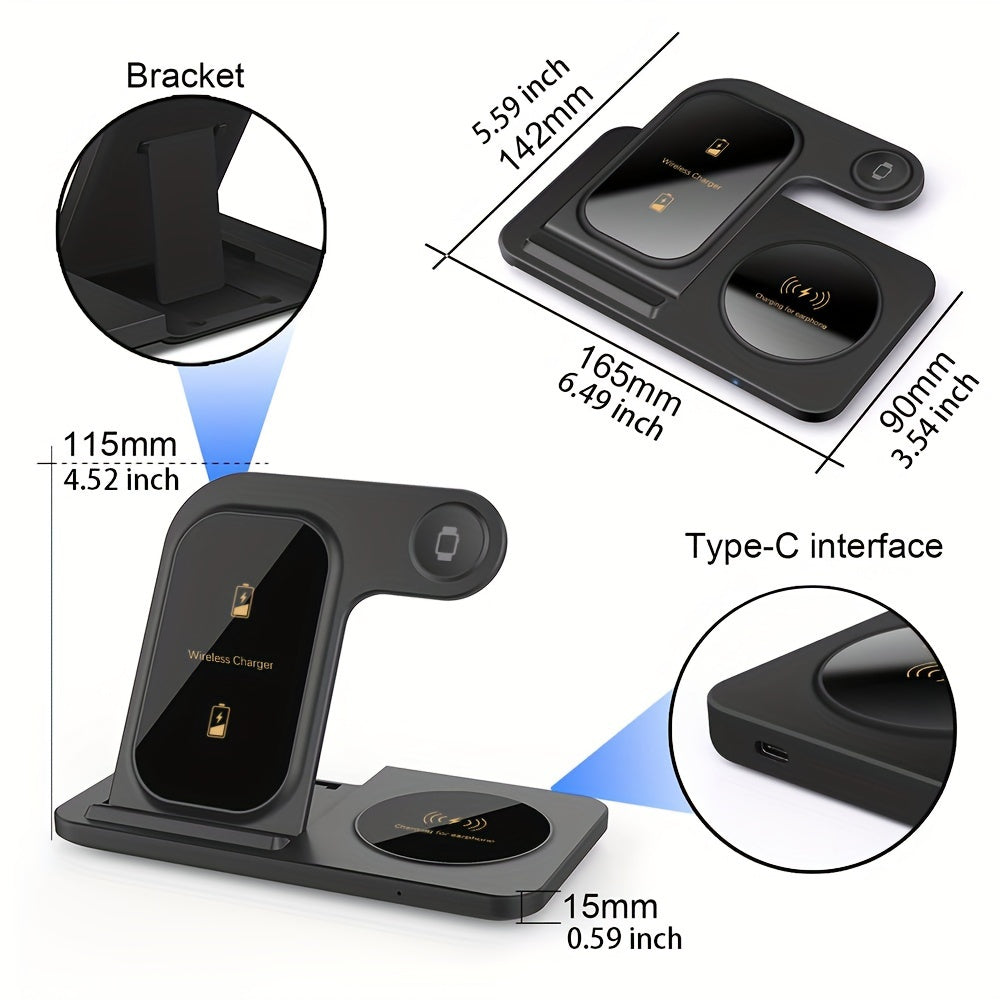 Wireless Charging Station for Multiple Devices Foldable 3 in 1 Fast Charger Station Stand Dock for iWatch Series 9 8 7 6 SE 5 4 3 2 Ultra Airpods Pro 3 2 iPhone 15 14Pro 14 13 Pro Max 13 12 11 Pro X Max XS XR 8