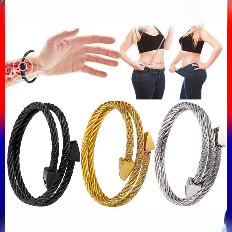 Men Women Titanium Ion Osimium Bangle Magnetic Lymphatic Drainage Wrist Bracelet