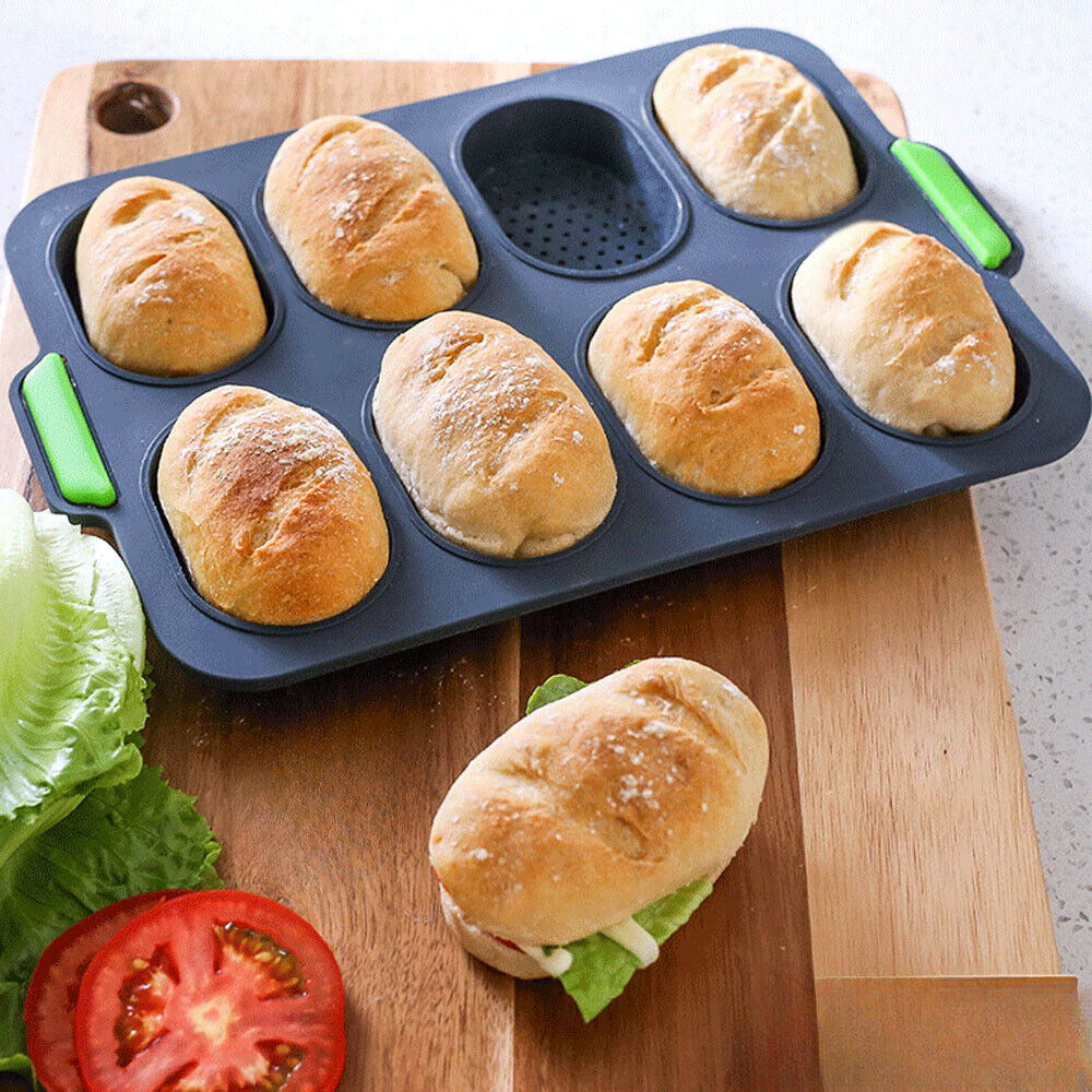 Silicone 8 Holes Loaf Toast Bread Baking Pan Non Stick Cake Bakeware Mould Tray