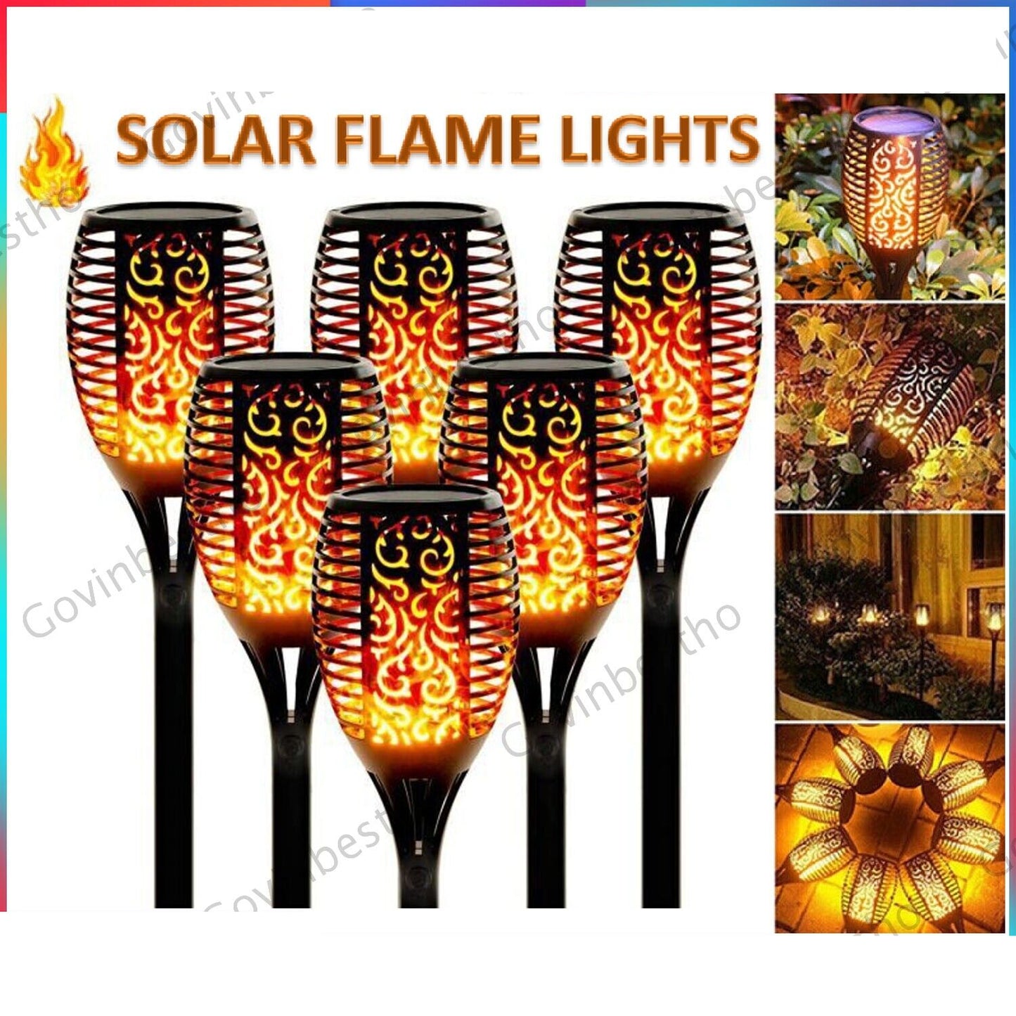 6PCS 12LED Flickering landscape Lamp Dancing Fire Flame Solar Torch Garden Light