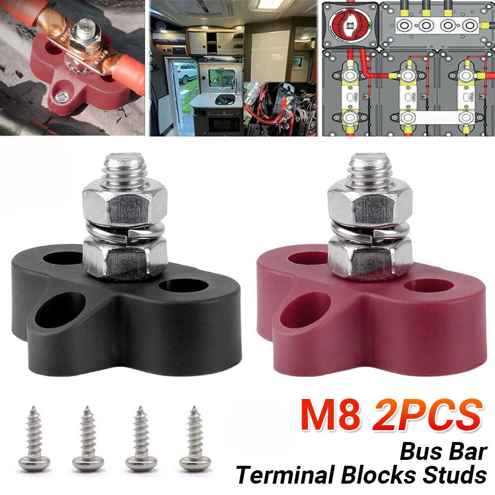 2Ps M8+M8 Bus Bar Terminal Blocks Heavy Duty Positive Power Distribution Studs