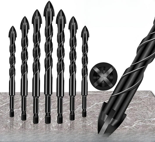 4-Edge Cross Drill Bit Set 7pcs, Masonry Drill Bit Set, Hex Shank Drill Bit Set