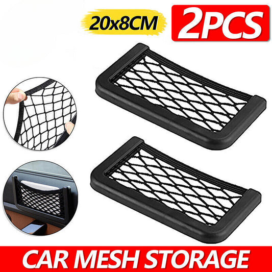 2x Medium Car Mesh Storage Holder Adhesive Net Pocket Phone Bag Card Black Truck