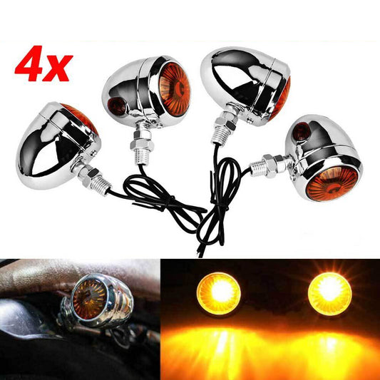 4x Universal Motorcycle Bullet Turn Signal Amber Indicators Blinkers Lamp Chrome