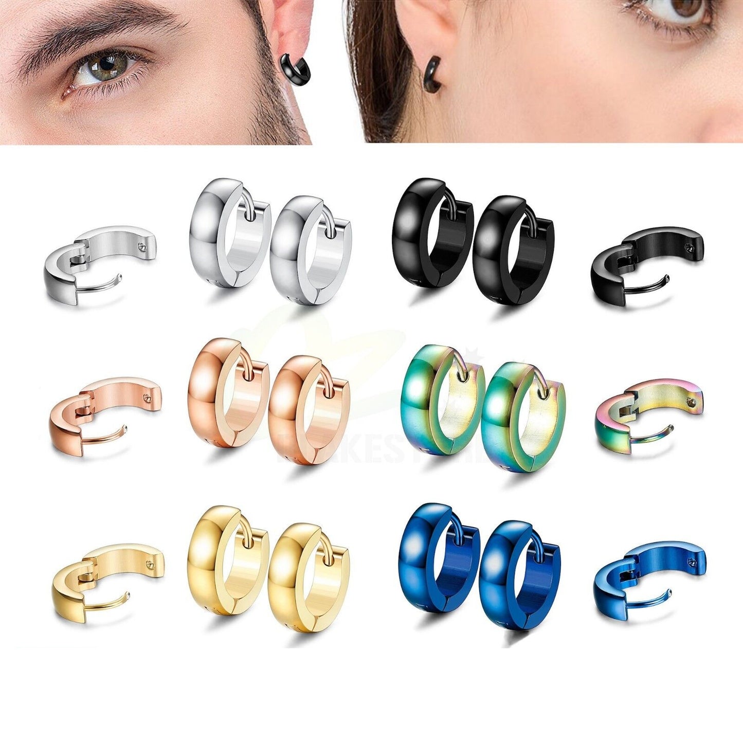 3Pairs Huggie Earring Hoops Piercing Ear Studs Rings Helix Surgical Steel