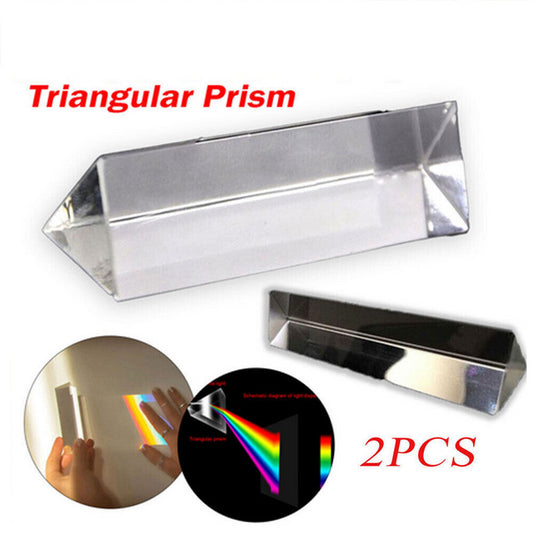 2X Triangular Prism Teaching Optical Glass Crystal Triple Physics Light Spectrum