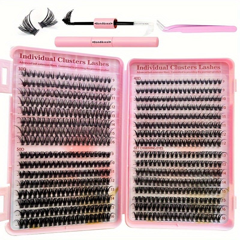 Lash Extension Kit, 640pcs/320pcs/280pcs Mix DIY Eyelash Extension Kit 304050D Combination Lash Clusters D Curl Individual Lashes Kit With A Double-ended Lash Bond And Seal And Comfortable Lash Tweezers D Curl 9-16mm Mixed Lash Extension Kit