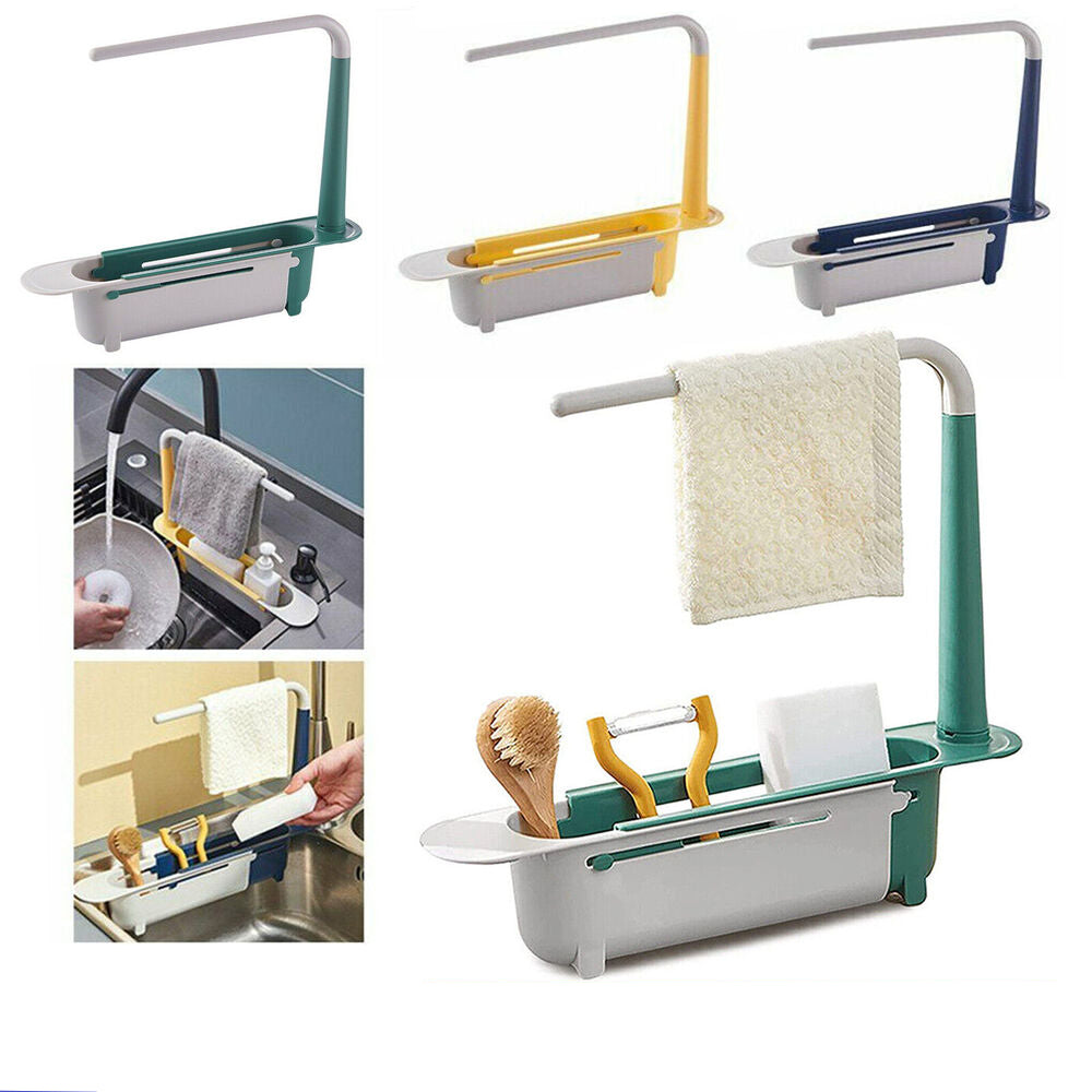 Telescopic Sink Rack Storage Holder Kitchen Expandable Drain Basket Organizer