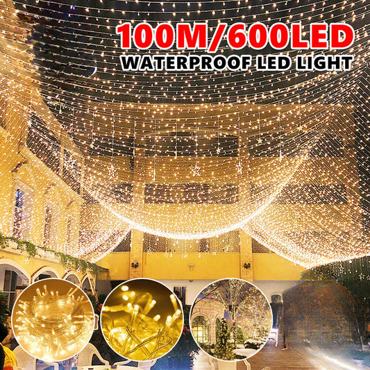 100M Fairy Lights Christmas Tree Warm White LED String Lamp Garden Wedding Decor