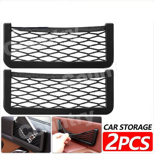 2x Medium Car Mesh Storage Holder Adhesive Net Pocket Phone Bag Card Black Truck