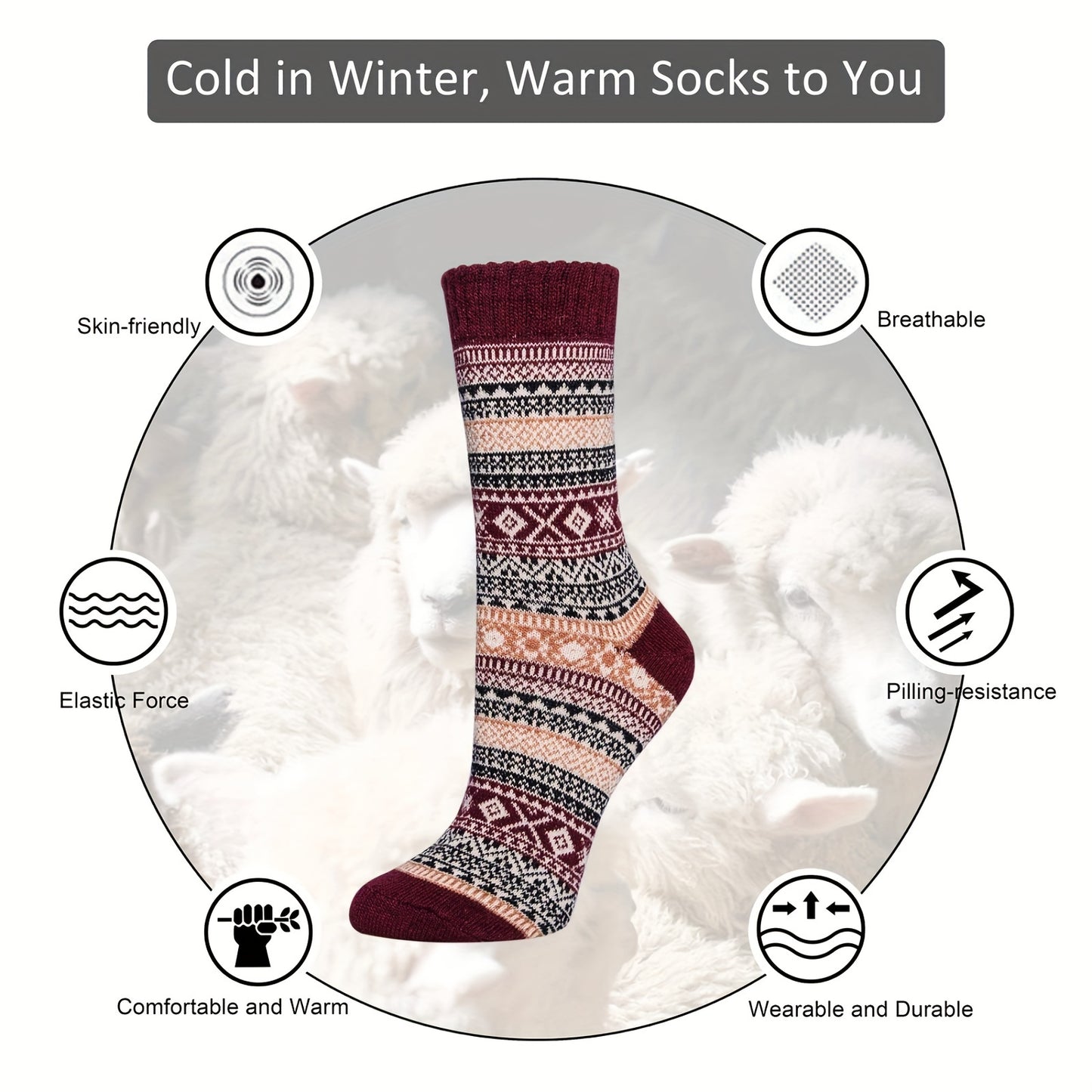 5 Pairs Winter Socks, Warm Thick Soft Mid-calf Socks