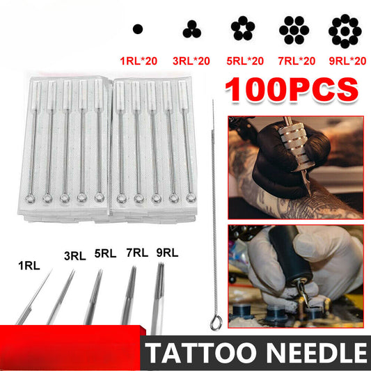 100pc Tattoo Needle Mixed 1RL 3RL 5RL 7RL 9RL Kit Beginner Set Disposable Lining