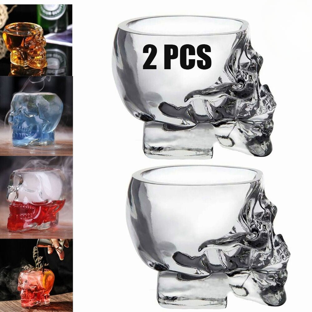 2X Crystal Vodka Whiskey Shot Skull Head Glass Cup Drinkware For Home Party