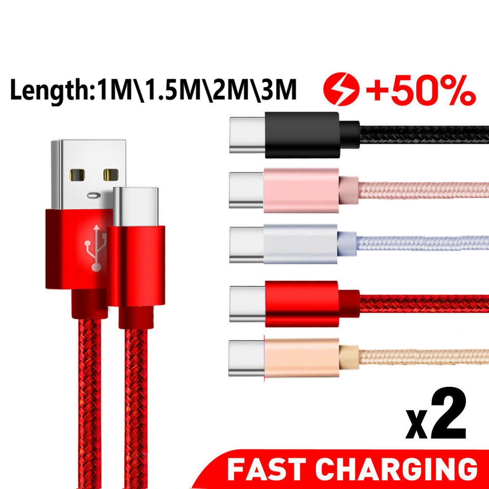 2x USB Type C Fast Charging Charger Cable For Huawei Samsung S21 S22 Ultra USB-C