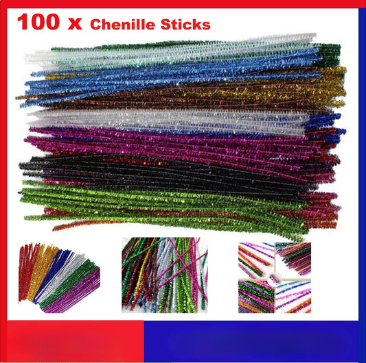 Glitter Chenille Sticks Infused Pipe Cleaners Stems 30cm craft Asst Colours