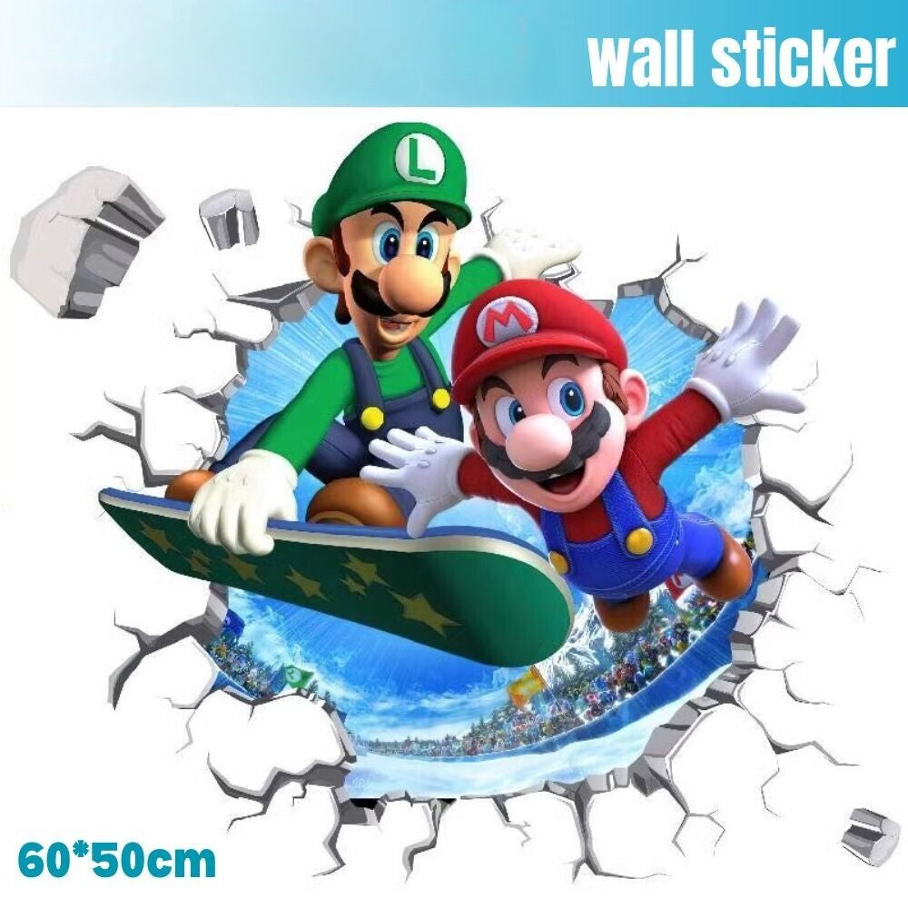 3D Wall Stickers Removable Super Mario Bros Game Kids Broken Wall Bedroom Decor