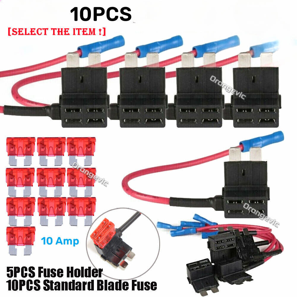 10pcs Car Add-a-circuit Fuse Tap Adapter Standard 10A Blade Fuse Box Holder