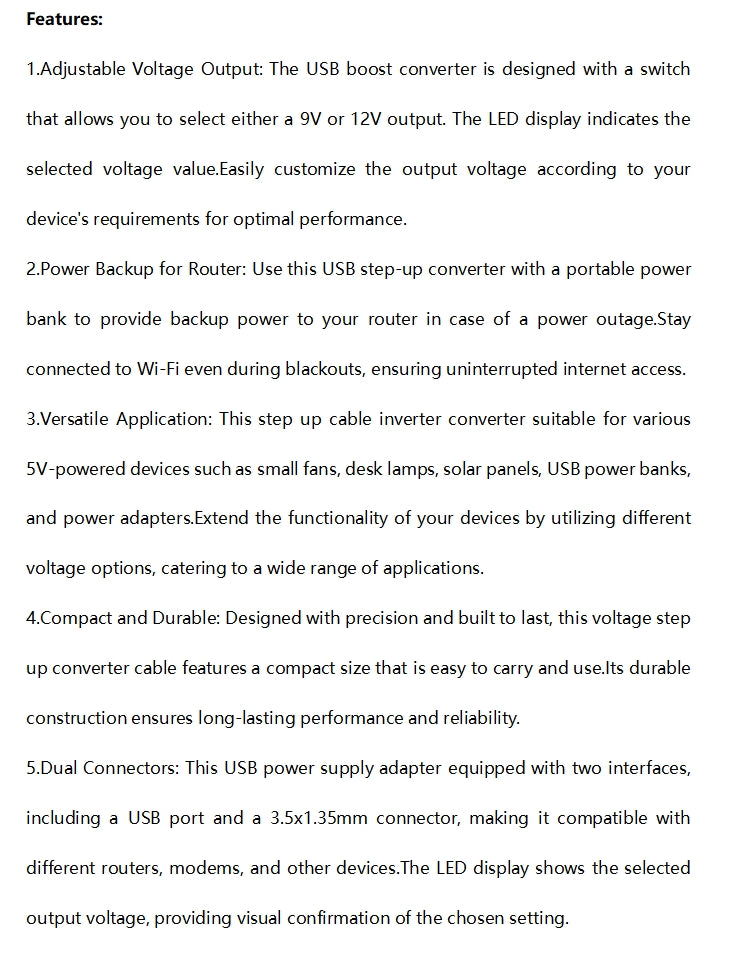 OZ USB Power Voltage Boost Converter with LED Display for Fan Wireless Router