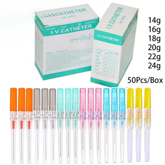 50Pcs Disposable Professional I.V Catheter Body Piercing Sterile Needles 14G-24G