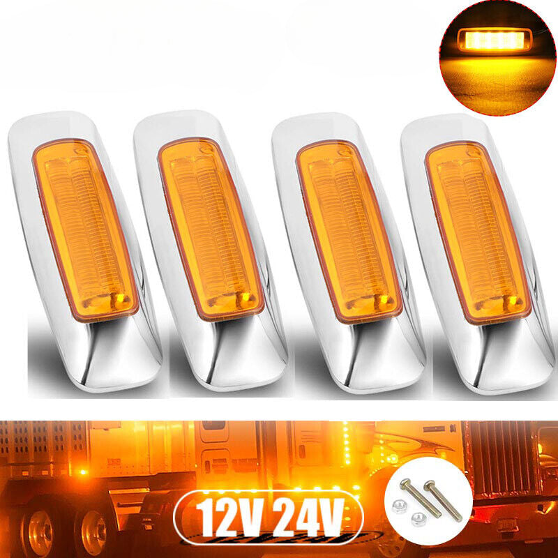 4x 12V 24V Amber 8 LED Truck Side Marker Light Clearance Lamps Trailer RV Lamp