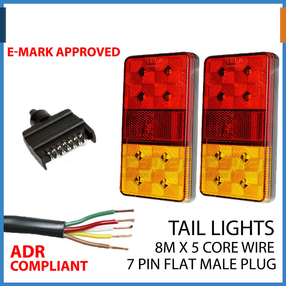 2x LED TRAILER TAIL LIGHT KIT PAIR PLUG 8m 5 CORE WIRE CARAVAN BOAT UTE Waterproof