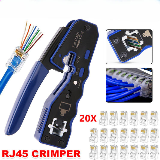 RJ45 Crimper EZ Cat 5e 6 7 HD Pass Through Network Connector Crimping Tool Kit