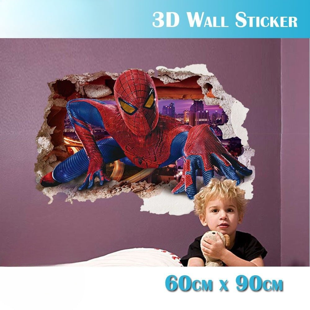 3D Wall Stickers Removable The Avengers Spider Man Broken Wall Kid Boy Room