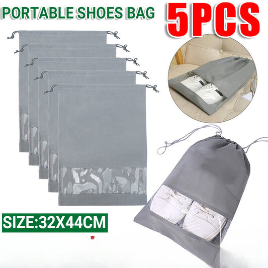 5x Portable Shoes Bag Travel Sport Storage Pouch Drawstring Dust Bags Non-Woven