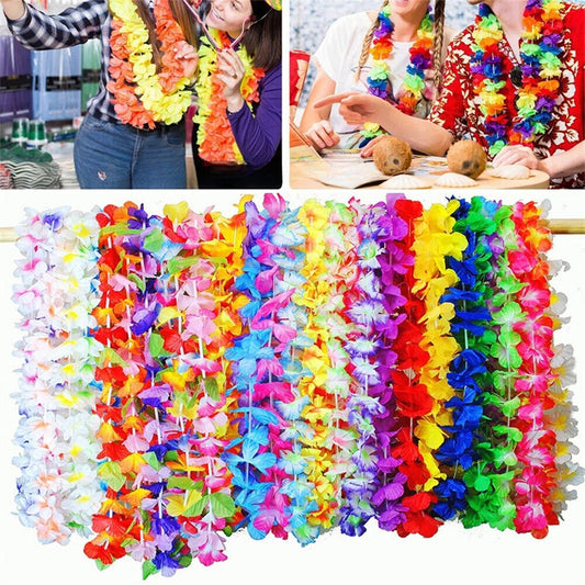 50X Hawaiian Lei Leis Tropical Beach Theme Luau Party Flower Garlan Necklace