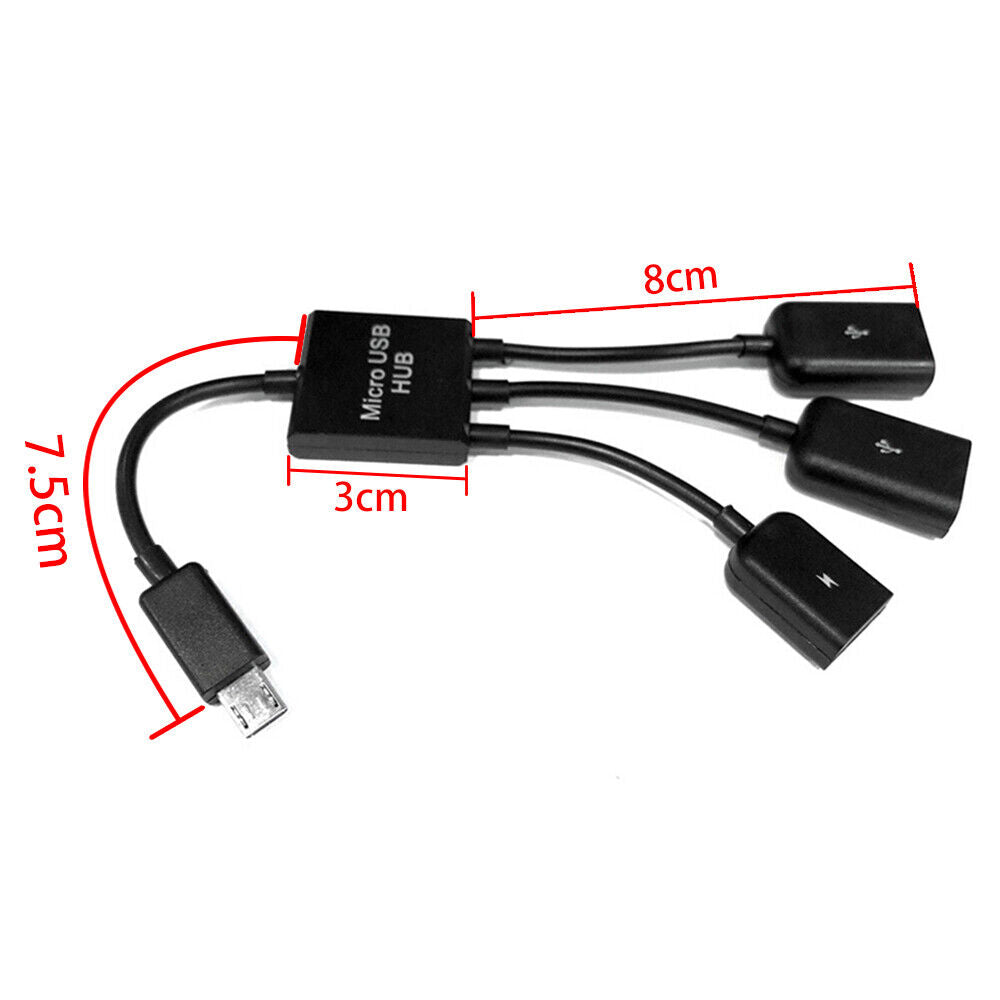 3 in 1 Male to Female Micro USB 2.0 Host Hub Cable Power Adapter Charging OTG