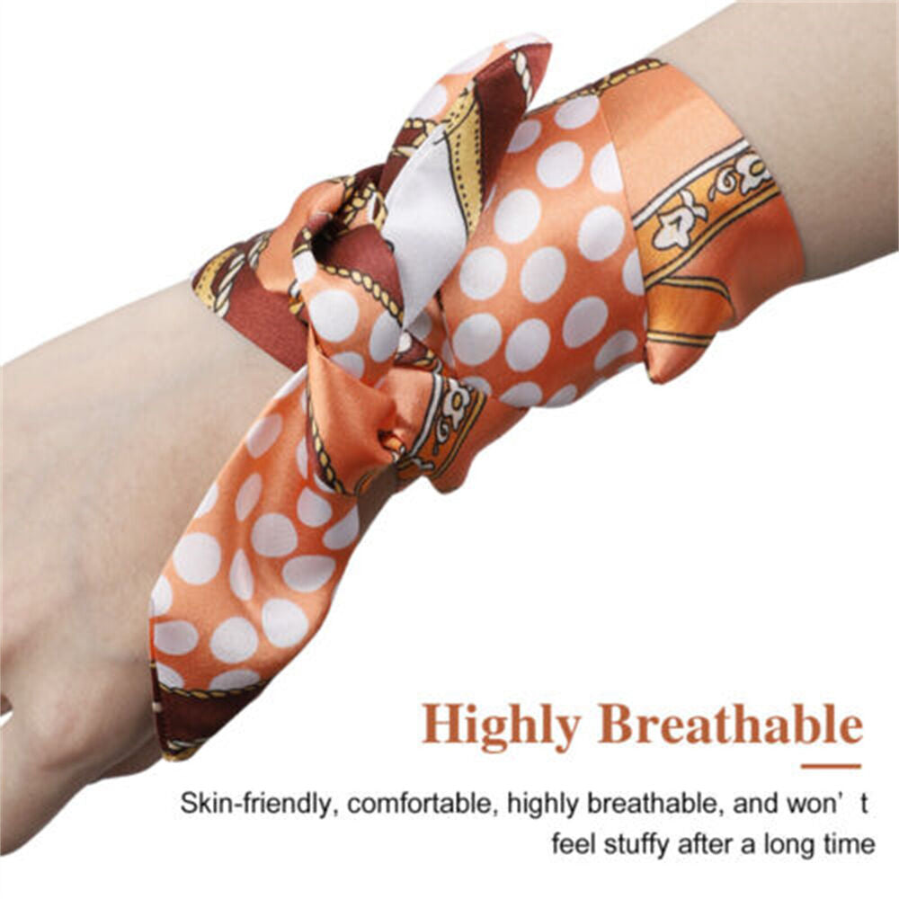 2PCS Women Silk Twilly Ribbon Narrow Scarf Wrap Tied Bag Handle Hair Tie Bandana