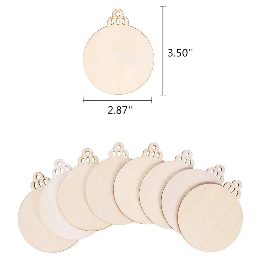 30x Wooden Bauble Blank Hanging Ornament Christmas Tree Pendant DIY Craft