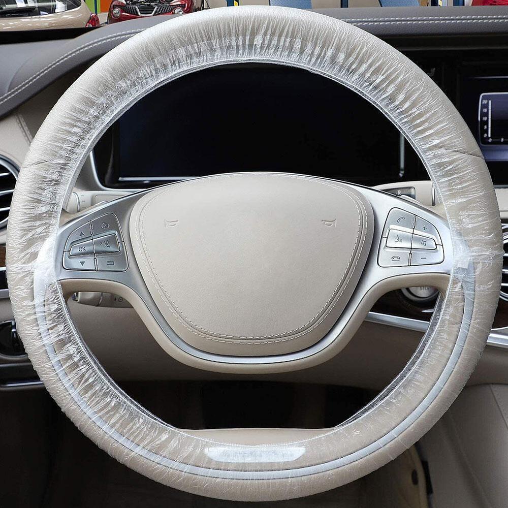 100pc Universal Clear Plastic Disposable Steering Wheel Cover Car Truck I4D5