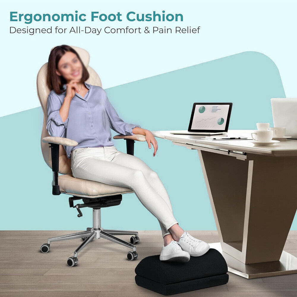 Foot Rest Stool Foot Pad Office Cushion Under Table Desk Pillow Adjustable Black