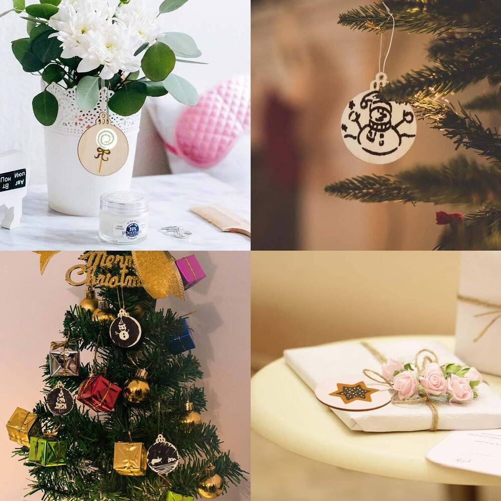 30x Wooden Bauble Blank Hanging Ornament Christmas Tree Pendant DIY Craft