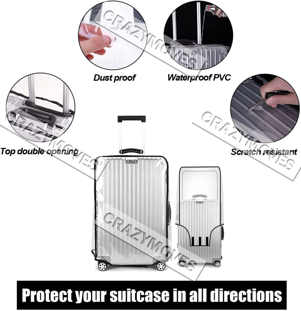 Transparent Waterproof PVC Travel Luggage Protector Suitcase Cover 20"-30"