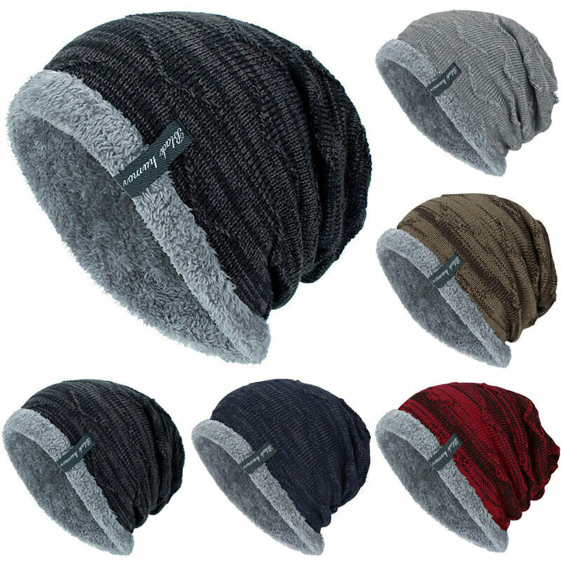 Winter Knitted Hat Men Women Warm Thick Beanie Fleece Ski Cap Outdoor Thermal