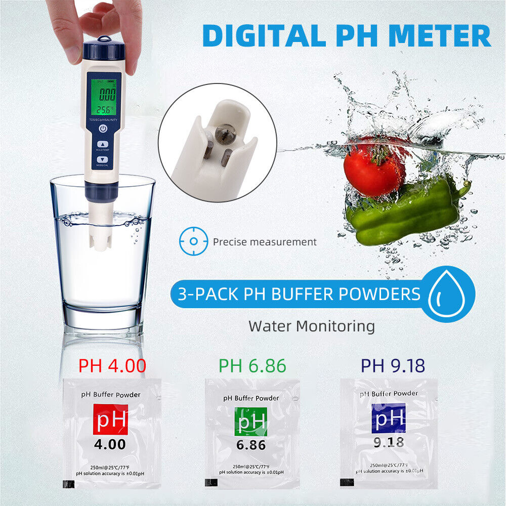 5 in 1 Digital Water Quality PH Tester Pen TDS EC Temperature Test Pool Water