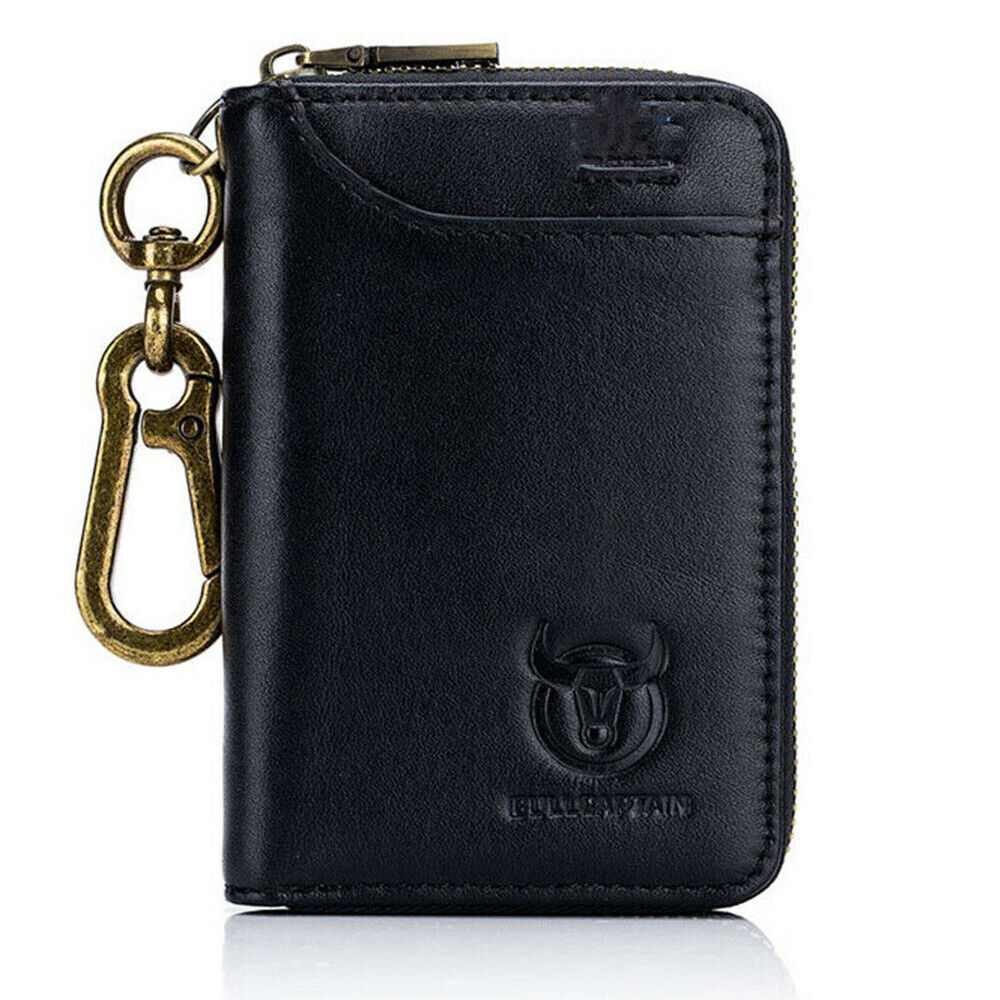 Genuine Leather Key Case RFID Blocking Card Holder Coin Purse Keychain Wallet