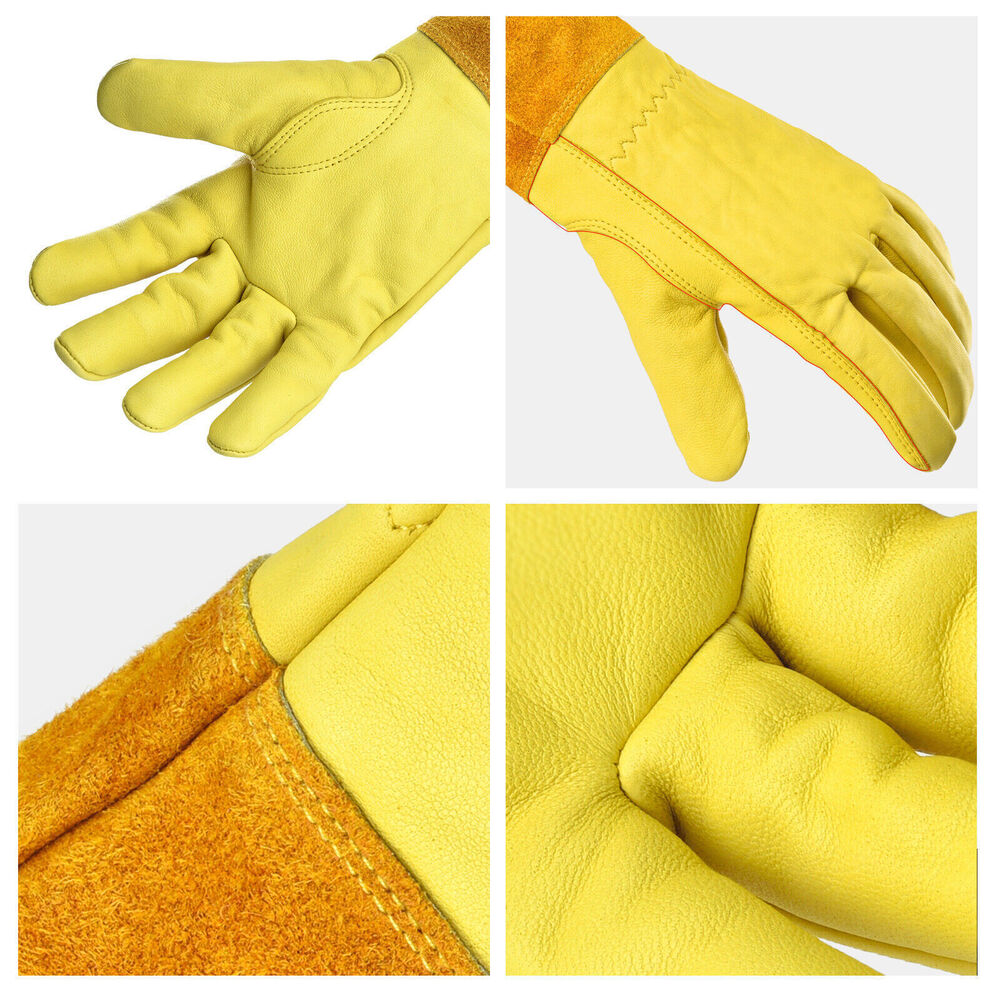 New Long Tube Gardening Gloves Leather Breathable Gauntlet Pruning Garden Gloves